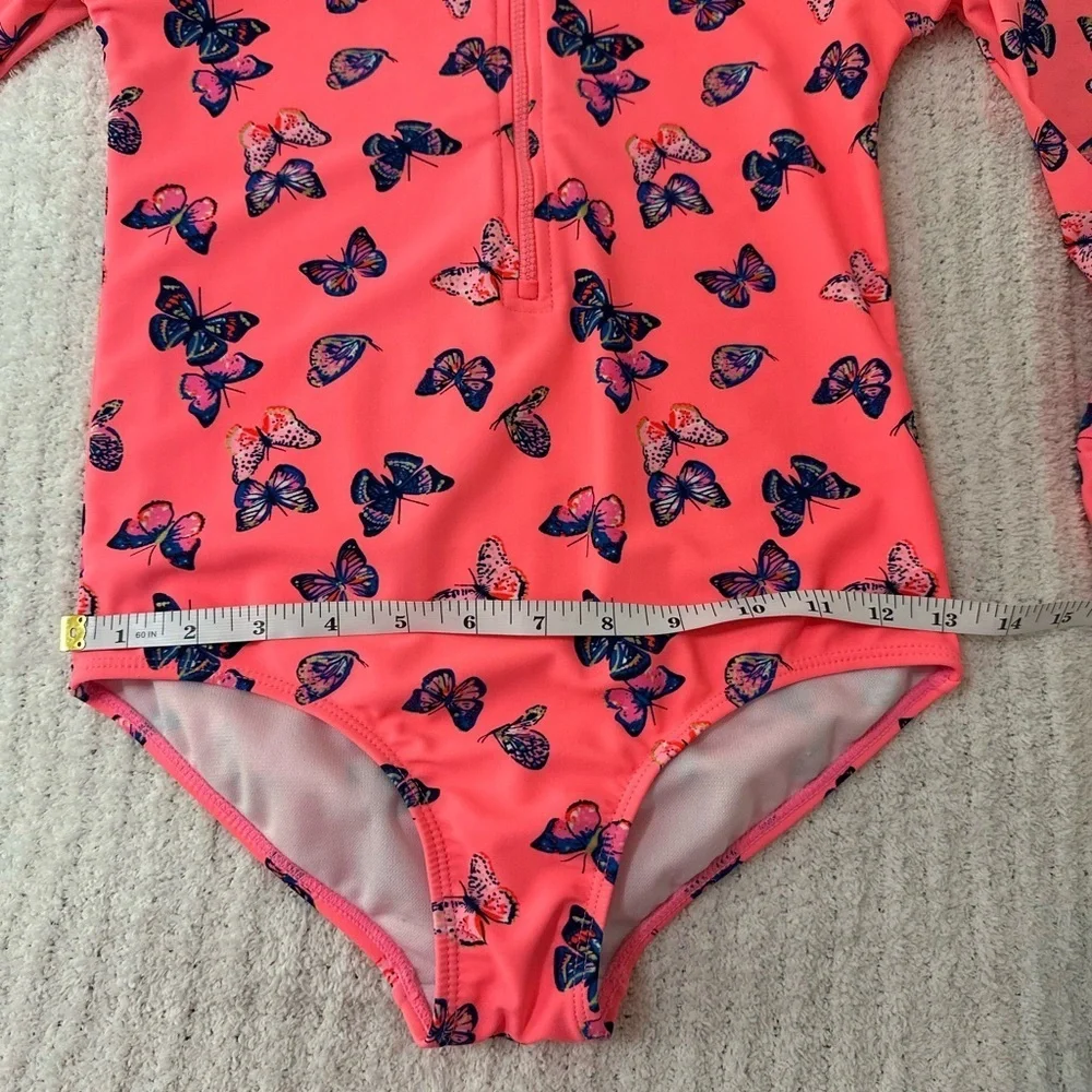 Kensie Girl Long - Sleeved Half - Zip Pink Butterfly Rashguard